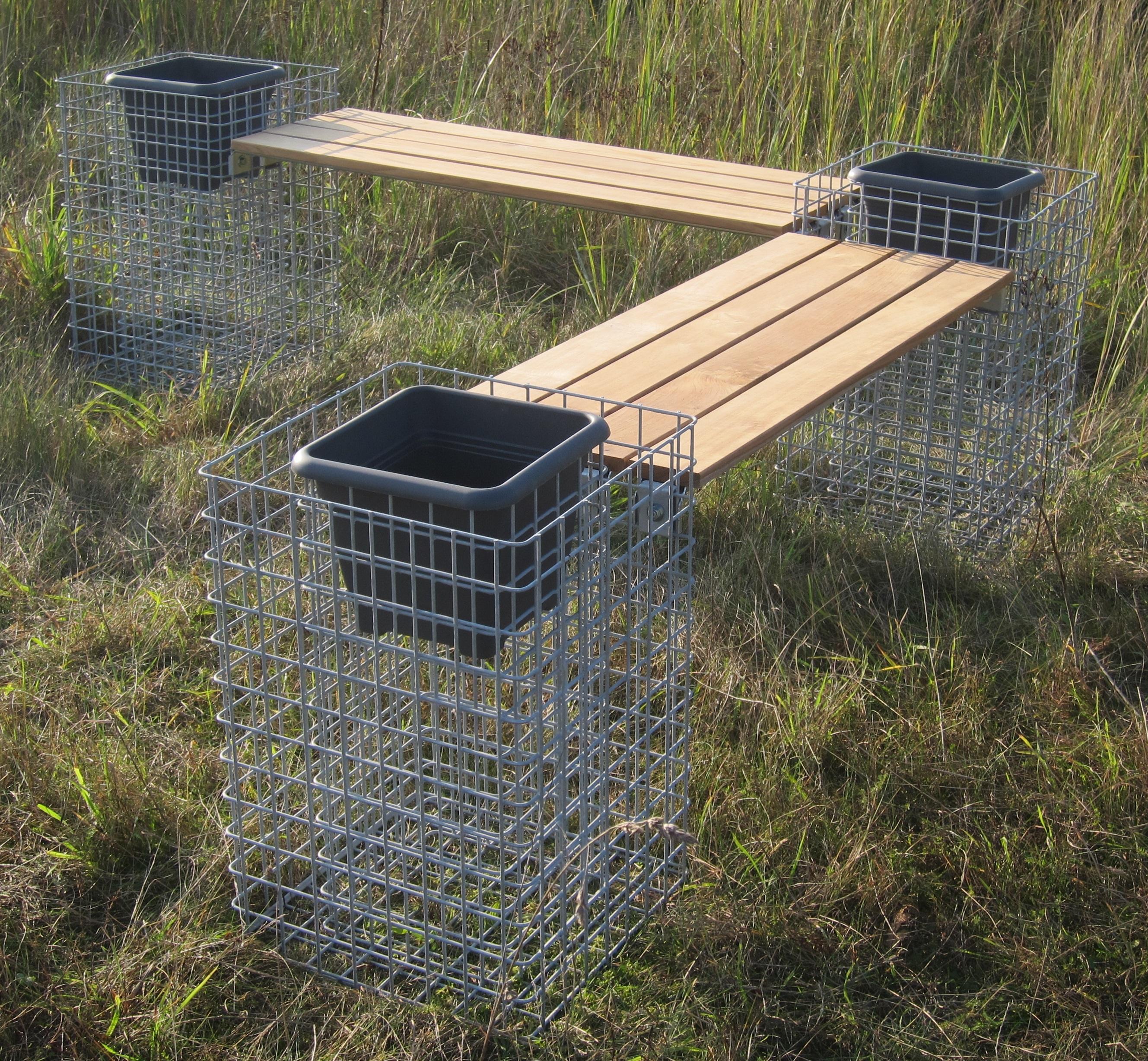 Tuinbank met 3 bloemkolommen TEAK MW 5 x 5 cm, thermisch verzinkt