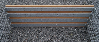 Gabionenbank mit 3 Blumensäulen - Teakholz, 205 cm Länge x 60 cm Höhe x 37 cm Tiefe, feuerverzinkt, MW 5 x 5 cm