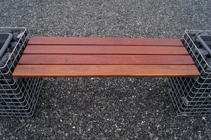 Banc de jardin avec 2 colonnes à fleurs - bois de Cumaru, 200 cm de long x 62 cm de haut x 37 cm de profondeur, galvanisé à chaud, MW 5 x 5 cm