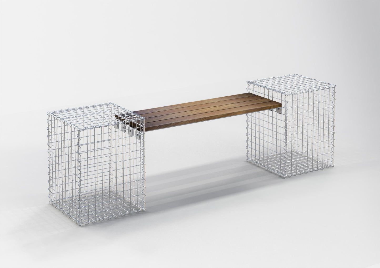 Banc de jardin avec 2 gabions - bois de Cumaru, 200 cm de long x 60 cm de haut x 37 cm de profondeur, galvanisé, MW 5 x 5 cm