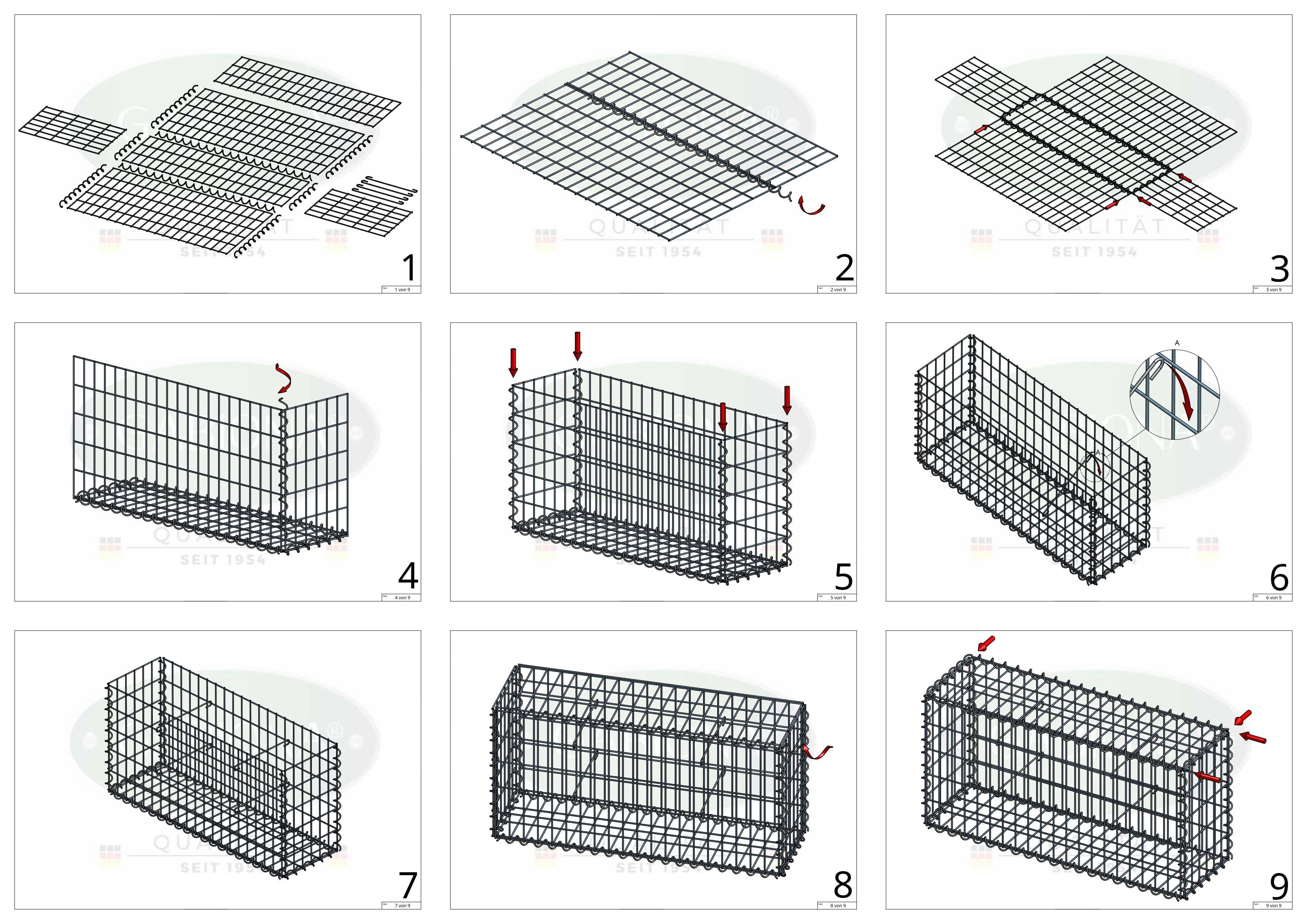 Gabione 100 cm x 20 cm x 50 cm (L x H x T), Maschenweite 5 cm x 10 cm, Spirale