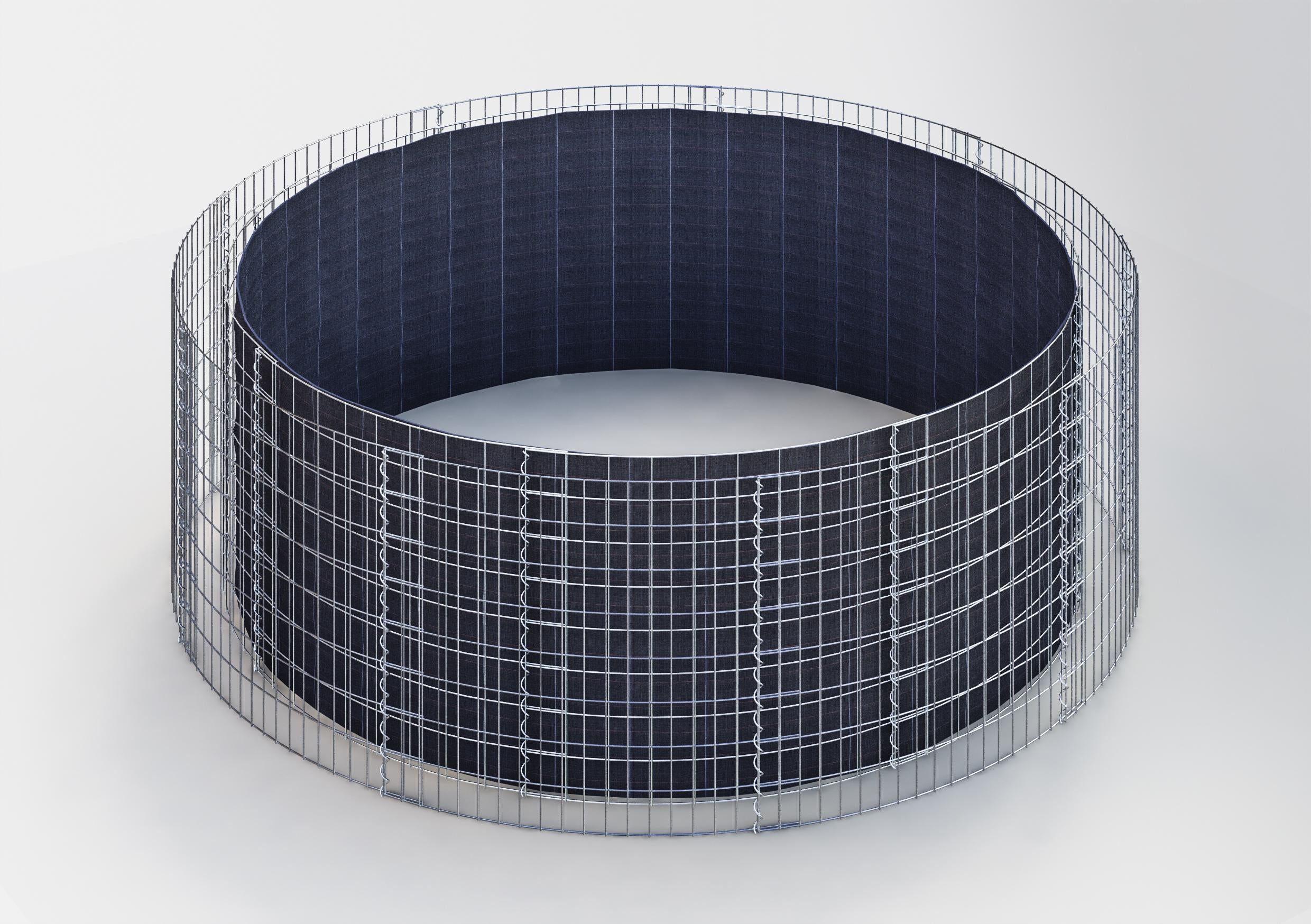 Rond verhoogd bed, buitendiameter 262 cm, hoogte 80 cm, maaswijdte 5 x 10 cm, wanddikte 15 cm