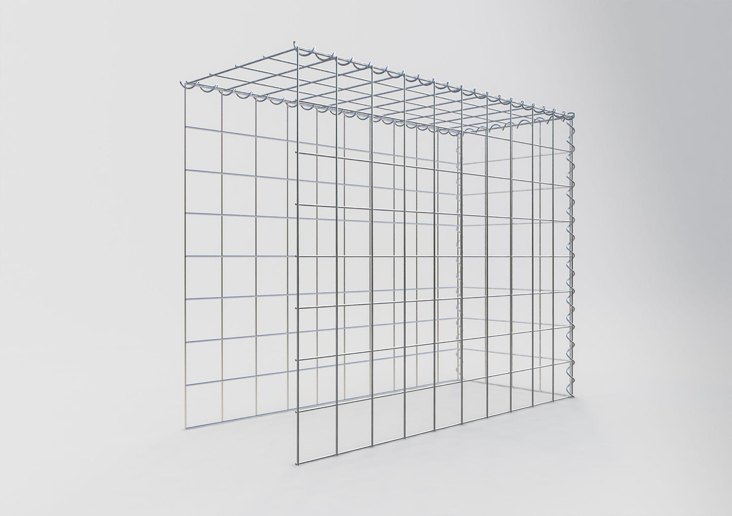 Opbouw schanskorf type 4 100 cm x 80 cm x 40 cm (L x H x D), maaswijdte 10 cm x 10 cm, spiraal