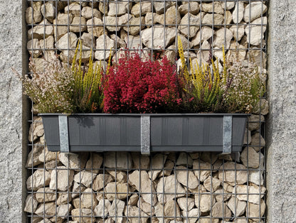 Support pour caissettes à fleurs galvanisé en set de 3 avec pot de fleurs, pour gabions MW 5 x 10