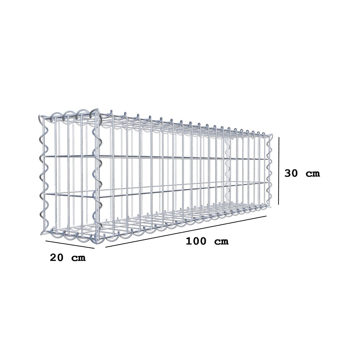 Gabione 100 cm x 30 cm x 20 cm (L x H x T), Maschenweite 5 cm x 10 cm, Spirale