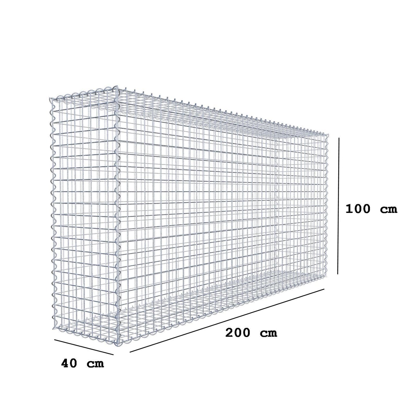 Schanskorf 200 cm x 100 cm x 40 cm (L x H x D), maaswijdte 5 cm x 5 cm, spiraalvormig