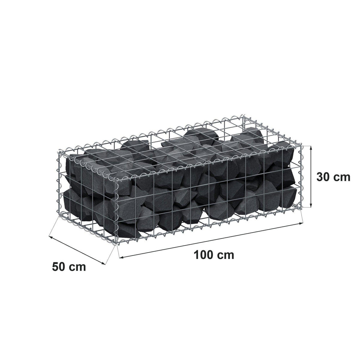 Schanskorf 100 cm x 30 cm x 50 cm (L x H x D), maaswijdte 10 cm x 10 cm, spiraalvormig