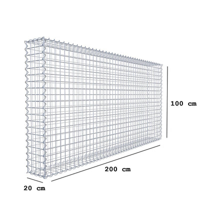 Gabion 200 cm x 100 cm x 20 cm (L x H x D), mesh size 5 cm x 5 cm, spiral