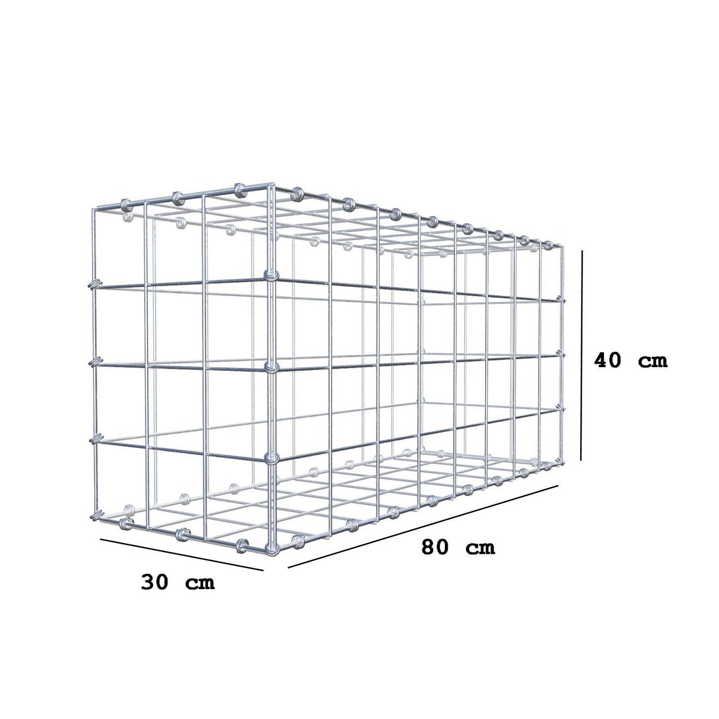 Schanskorf 80 cm x 40 cm x 30 cm (L x H x D), maaswijdte 10 x 10 cm, spiraalring