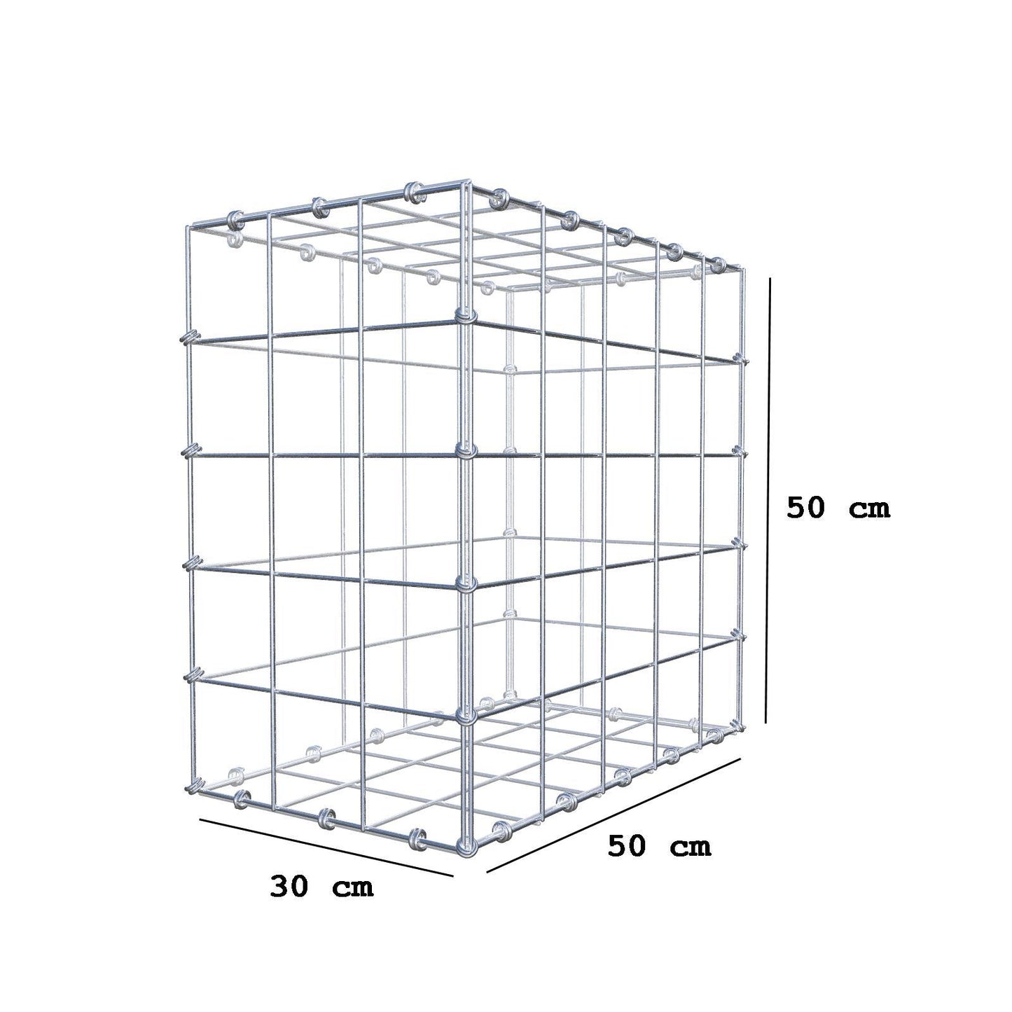 Gabion 50 cm x 50 cm x 30 cm (L x H x D), maskestørrelse 10 x 10 cm, spiralring