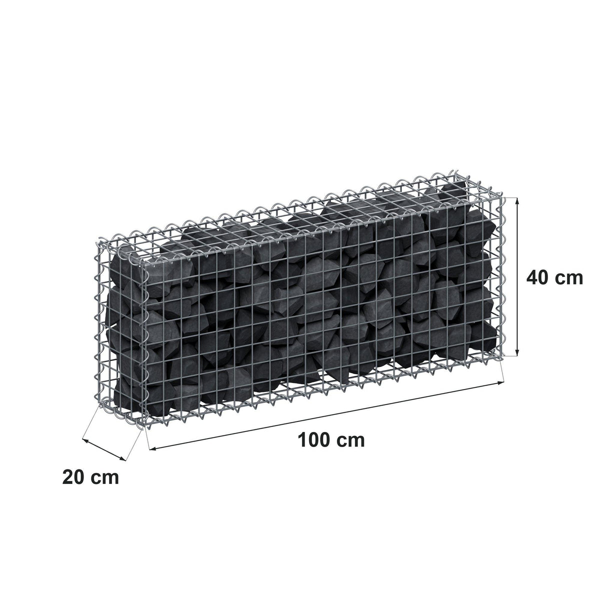 Schanskorf 100 cm x 40 cm x 20 cm (L x H x D), maaswijdte 5 cm x 5 cm, spiraalvormig