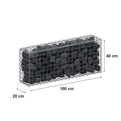 Schanskorf 100 cm x 40 cm x 20 cm (L x H x D), maaswijdte 5 cm x 5 cm, spiraalvormig