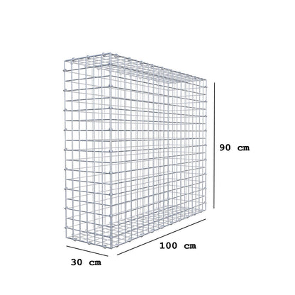 Gabion 100 cm x 90 cm x 30 cm (L x H x D), maskestørrelse 5 x 5 cm, spiralring