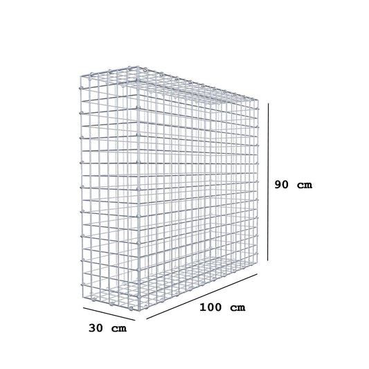 Gabion 100 cm x 90 cm x 30 cm (L x H x D), maskestørrelse 5 x 5 cm, spiralring