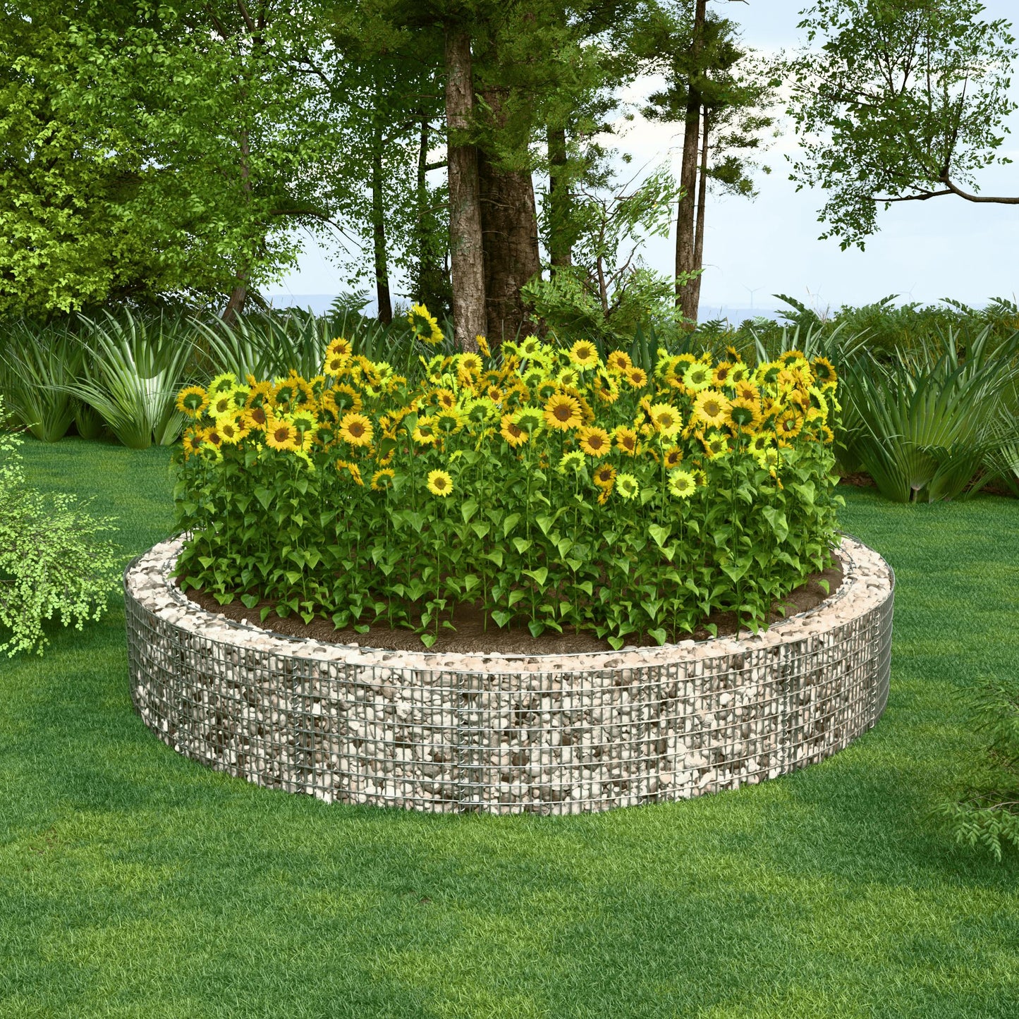 Rond verhoogd bed, buitendiameter 502 cm, hoogte 50 cm, maaswijdte 5 x 10 cm, wanddikte 15 cm