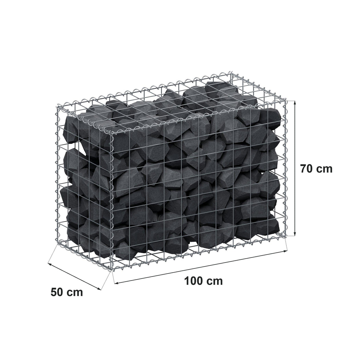 Schanskorf 100 cm x 70 cm x 50 cm (L x H x D), maaswijdte 10 cm x 10 cm, spiraalvormig
