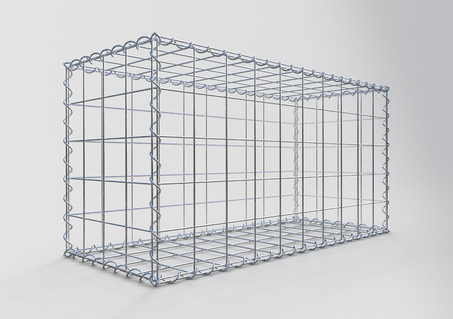 Schanskorf 100 cm x 50 cm x 40 cm (L x H x D), maaswijdte 10 cm x 10 cm, spiraalvormig