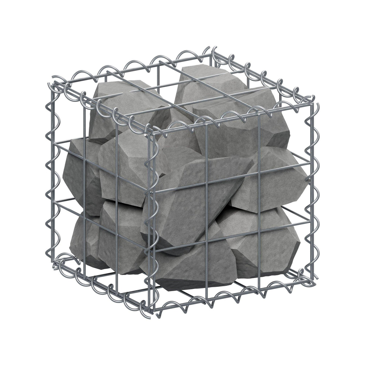 Schanskorf 30 cm x 30 cm x 30 cm (L x H x D), maaswijdte 10 cm x 10 cm, spiraalvormig