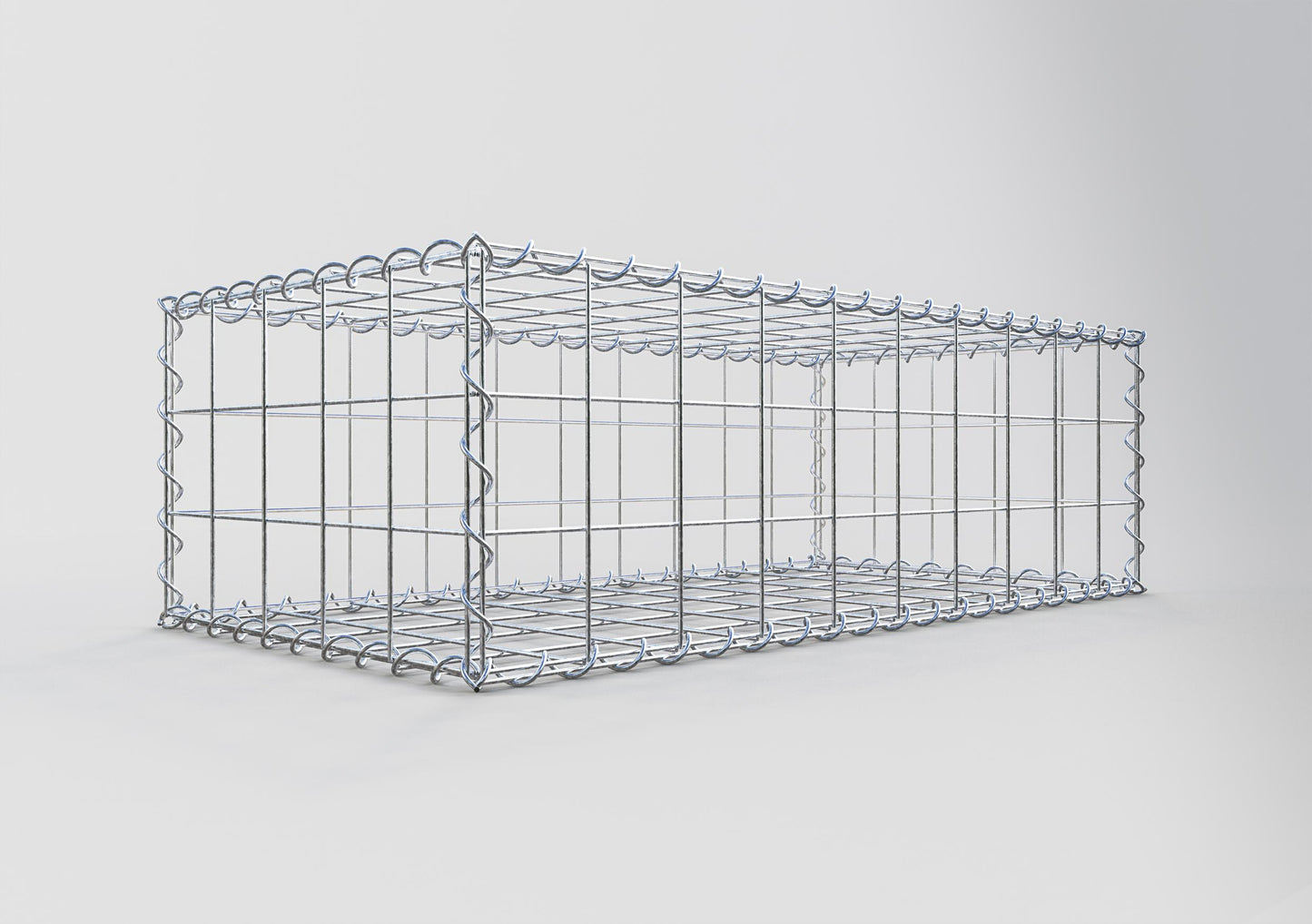 Schanskorf 100 cm x 30 cm x 50 cm (L x H x D), maaswijdte 10 cm x 10 cm, spiraalvormig