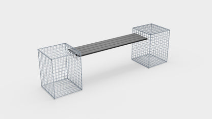Schanskorfbank met 2 spiraalvormige schanskorven, 205 cm lang x 60 cm hoog x 40 cm diep, gegalvaniseerd, MW 5 x 5 cm, met gerecycled bovenblad in antraciet