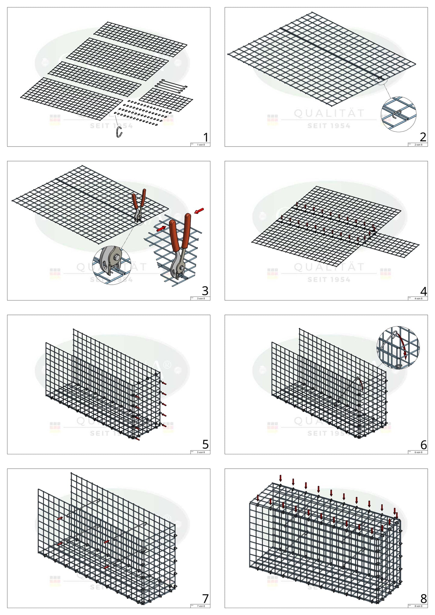 Mounted gabion type 2 100 cm x 80 cm x 30 cm (L x H x D), mesh size 5 cm x 5 cm, C-ring