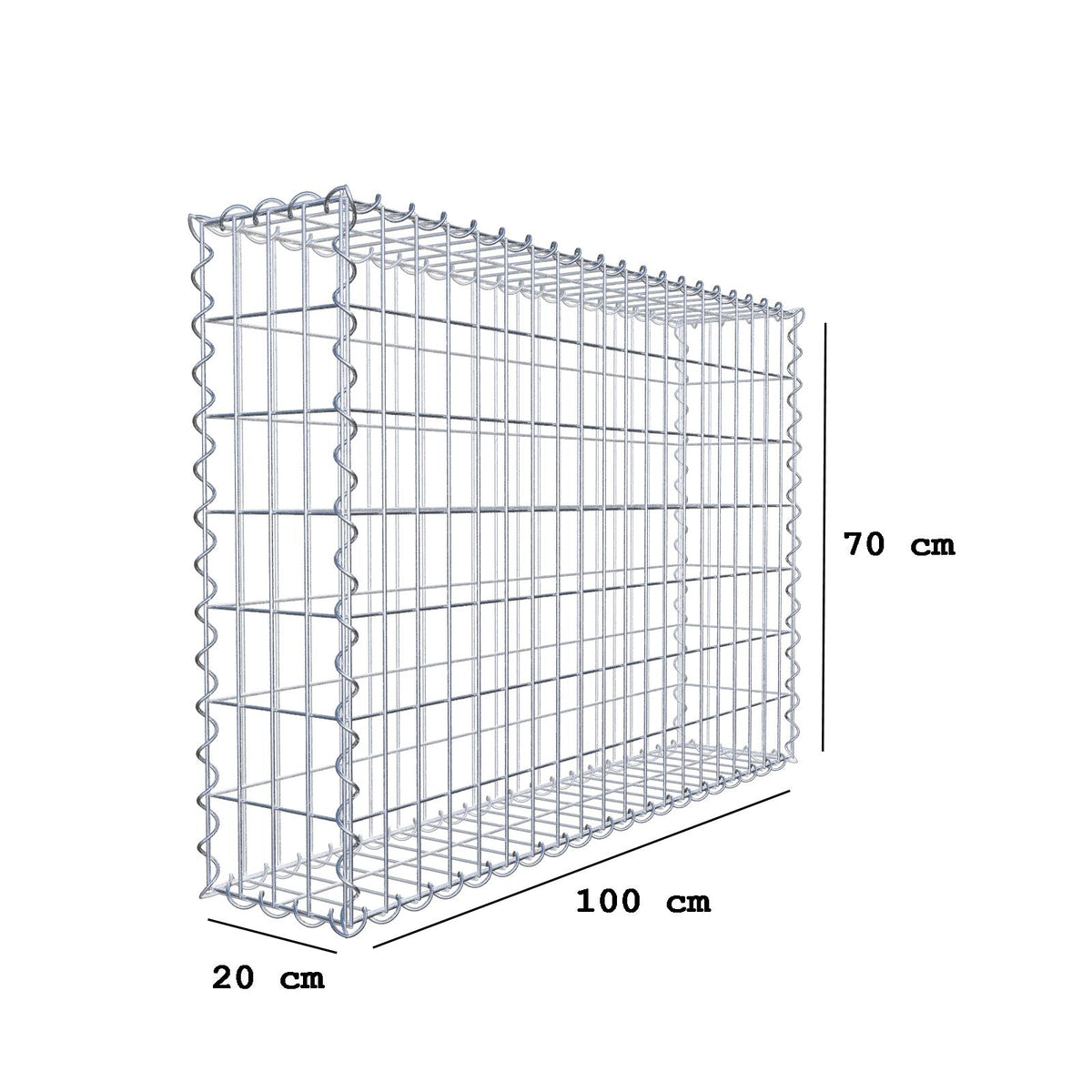 Gabion 100 cm x 70 cm x 20 cm (L x H x P), mailles 5 cm x 10 cm, spirale
