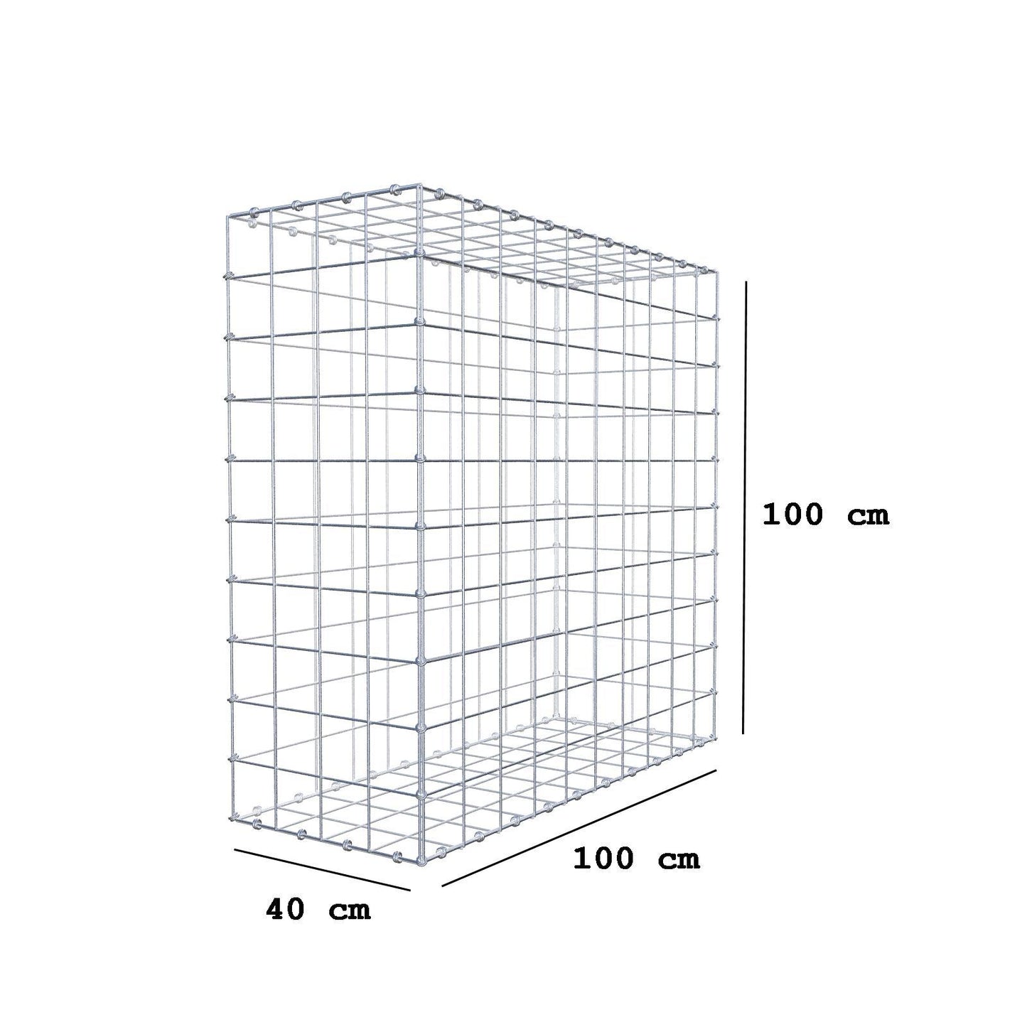 Schanskorf 100 cm x 100 cm x 40 cm (L x H x D), maaswijdte 10 x 10 cm, spiraalring