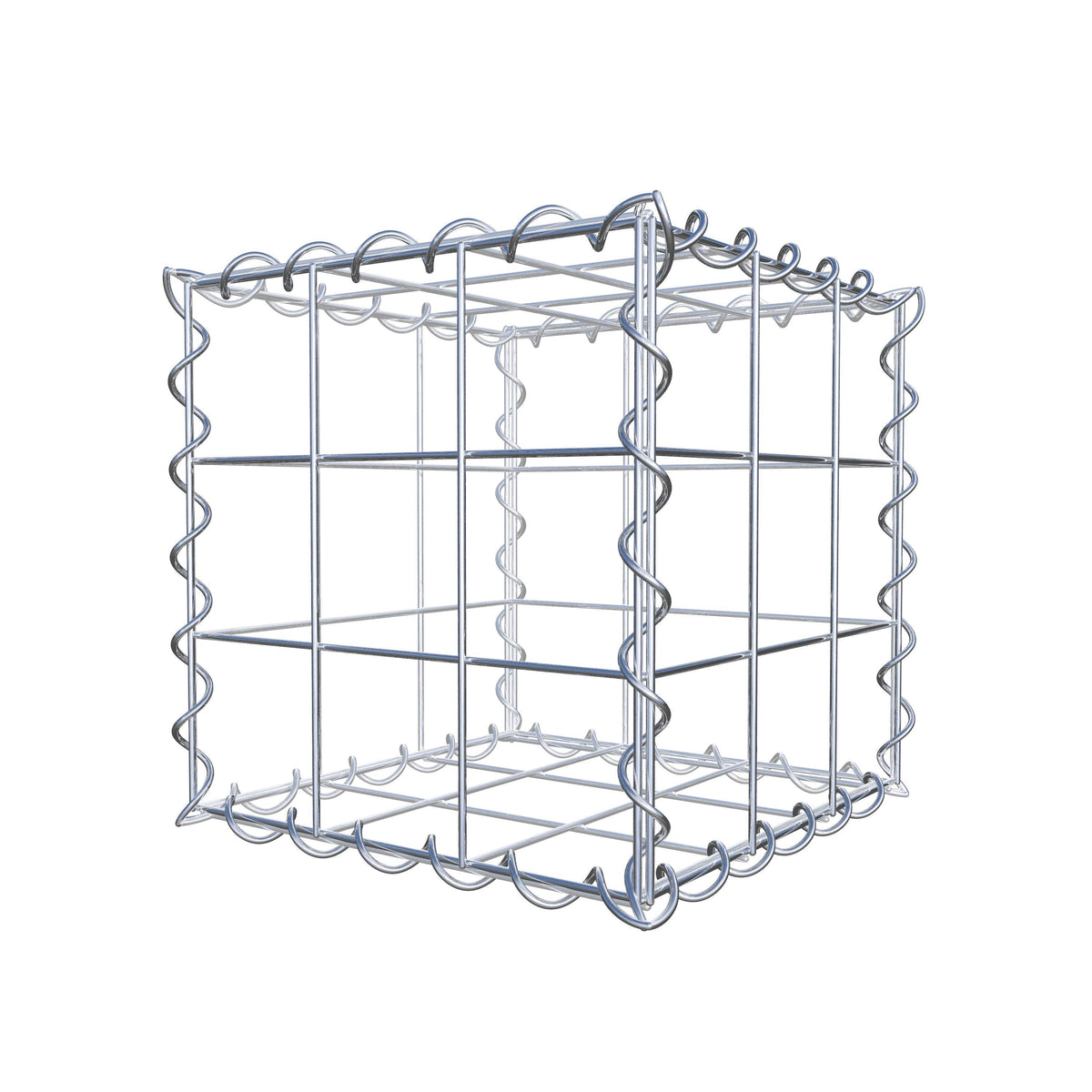 Schanskorf 30 cm x 30 cm x 30 cm (L x H x D), maaswijdte 10 cm x 10 cm, spiraalvormig