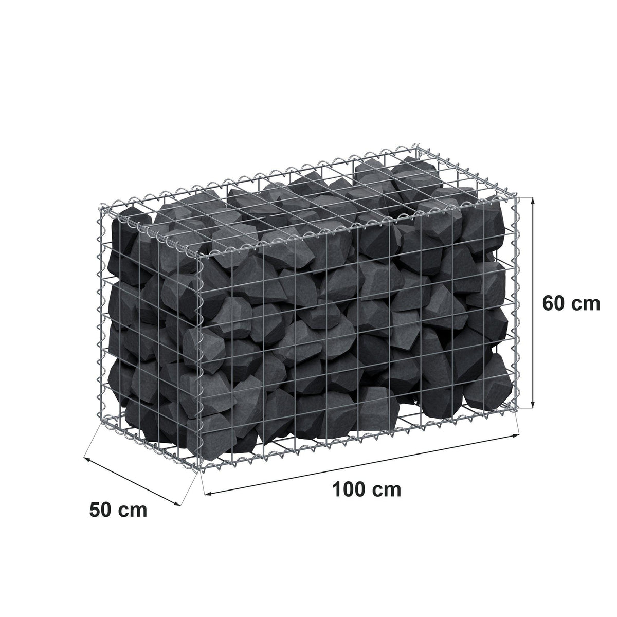 Schanskorf 100 cm x 60 cm x 50 cm (L x H x D), maaswijdte 10 cm x 10 cm, spiraalvormig