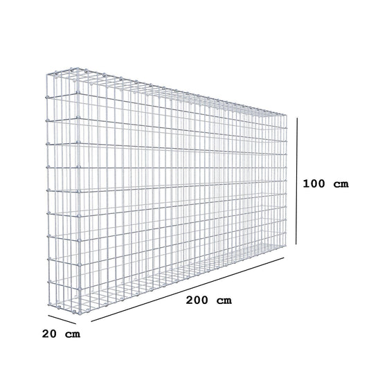 Gabion 200 cm x 100 cm x 20 cm (L x H x D), maskestørrelse 5 x 10 cm, spiralring