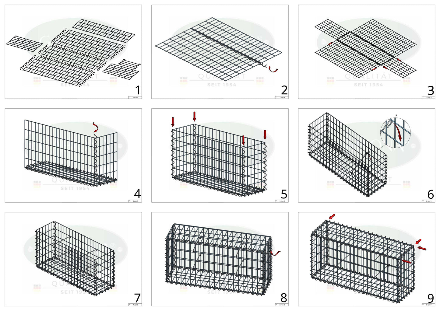 Set van 2 schanskorven 100 cm x 100 cm x 30 cm (L x H x D), maaswijdte 5 x 10 cm, spiraalvormig
