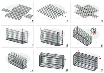 Set van 2 schanskorven 100 cm x 100 cm x 30 cm (L x H x D), maaswijdte 5 x 10 cm, spiraalvormig