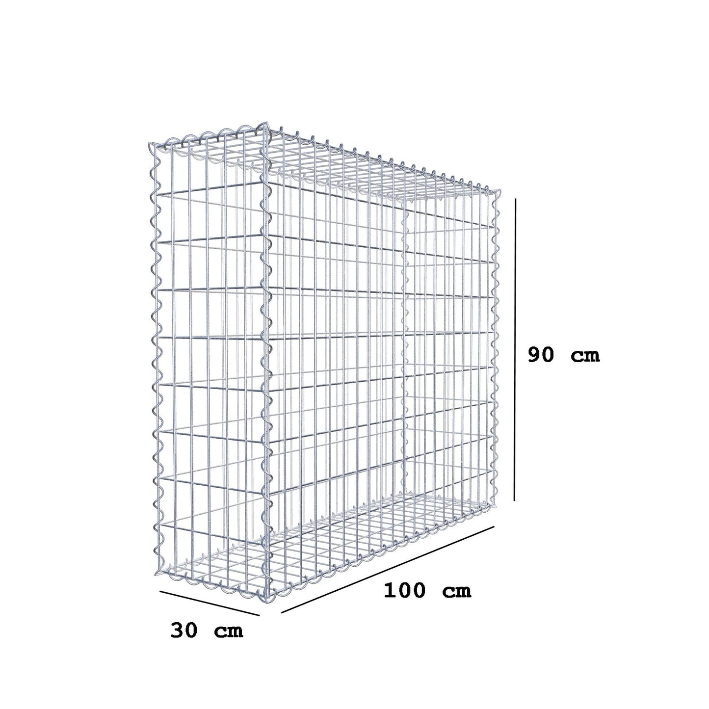 Gabion 100 cm x 90 cm x 30 cm (L x H x D), maskstorlek 5 cm x 10 cm, spiral