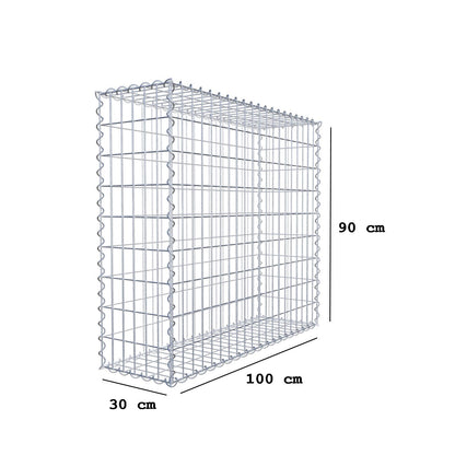Gabion 100 cm x 90 cm x 30 cm (L x H x D), maskstorlek 5 cm x 10 cm, spiral