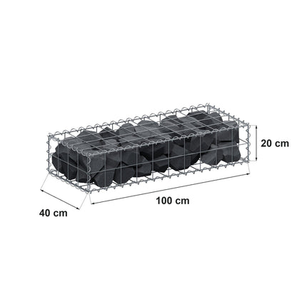 Schanskorf 100 cm x 20 cm x 40 cm (L x H x D), maaswijdte 10 cm x 10 cm, spiraalvormig