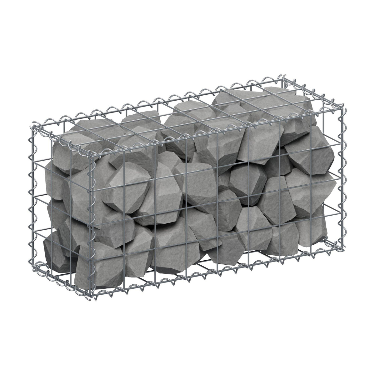 Schanskorf 80 cm x 40 cm x 30 cm (L x H x D), maaswijdte 10 cm x 10 cm, spiraalvormig