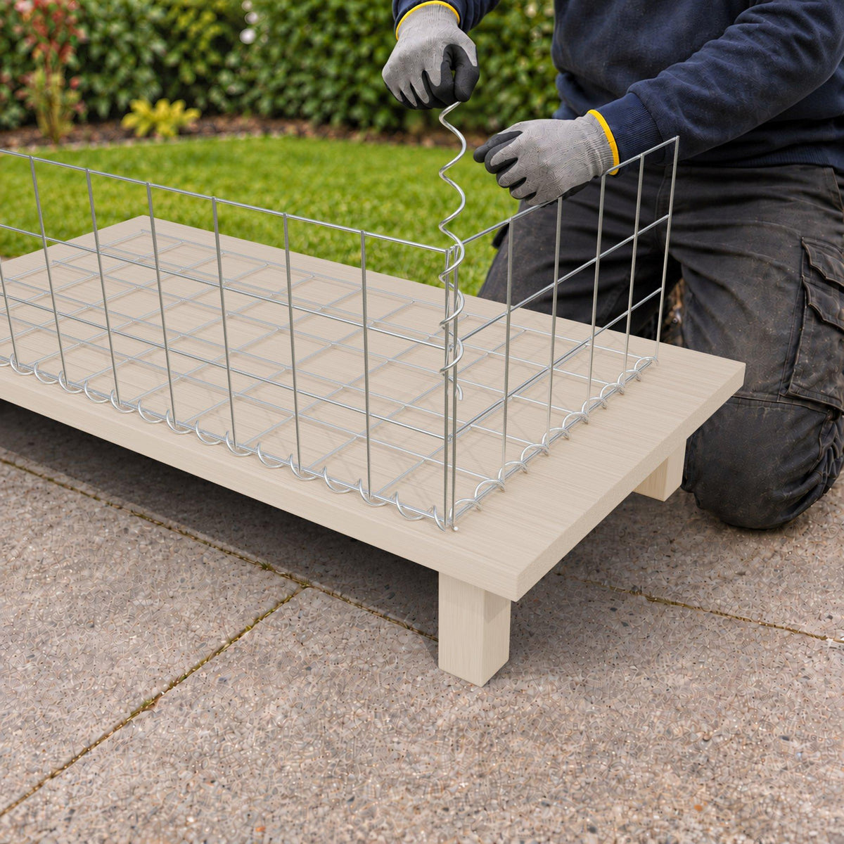 Schanskorf 100 cm x 30 cm x 50 cm (L x H x D), maaswijdte 10 cm x 10 cm, spiraalvormig