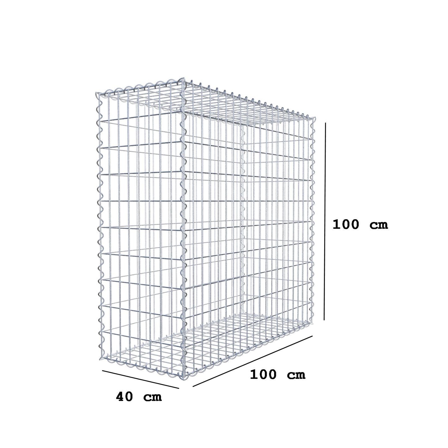 Gabione 100 cm x 100 cm x 40 cm (L x H x T), Maschenweite 5 cm x 10 cm, Spirale