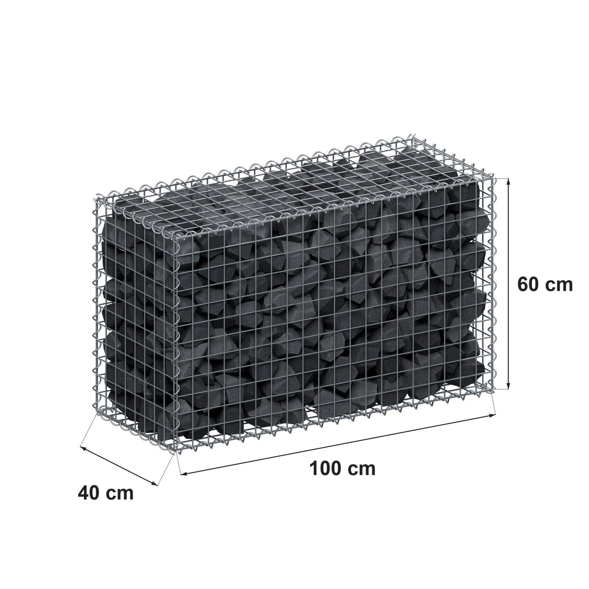 Gabion 100 cm x 60 cm x 40 cm (L x H x D), mesh size 5 cm x 5 cm, spiral