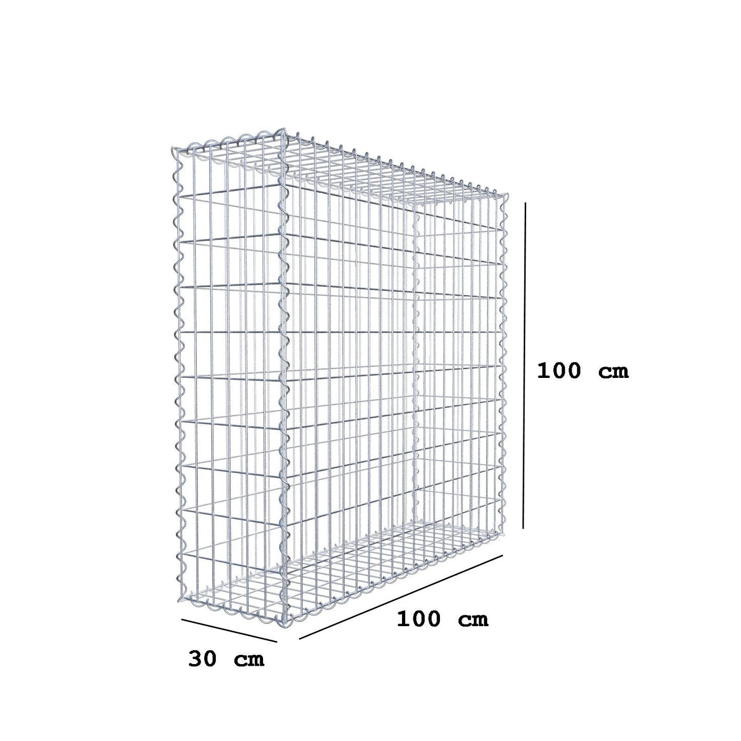 Gabion 100 cm x 100 cm x 30 cm (L x H x P), mailles 5 cm x 10 cm, spirale
