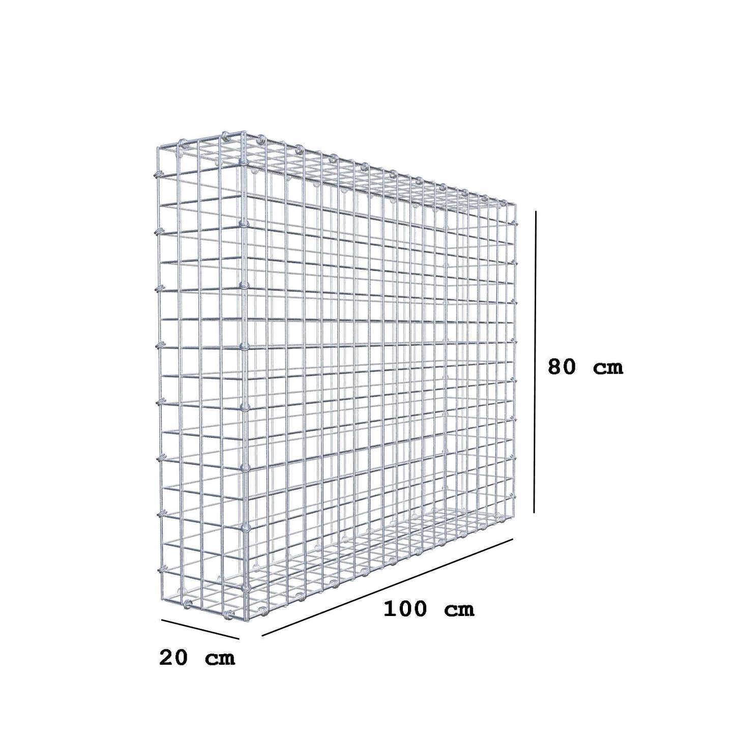 Gabion 100 cm x 80 cm x 20 cm (L x H x D), maskestørrelse 5 x 5 cm, spiralring