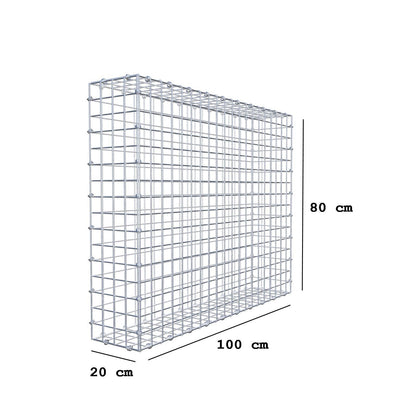 Gabion 100 cm x 80 cm x 20 cm (L x H x D), maskestørrelse 5 x 5 cm, spiralring