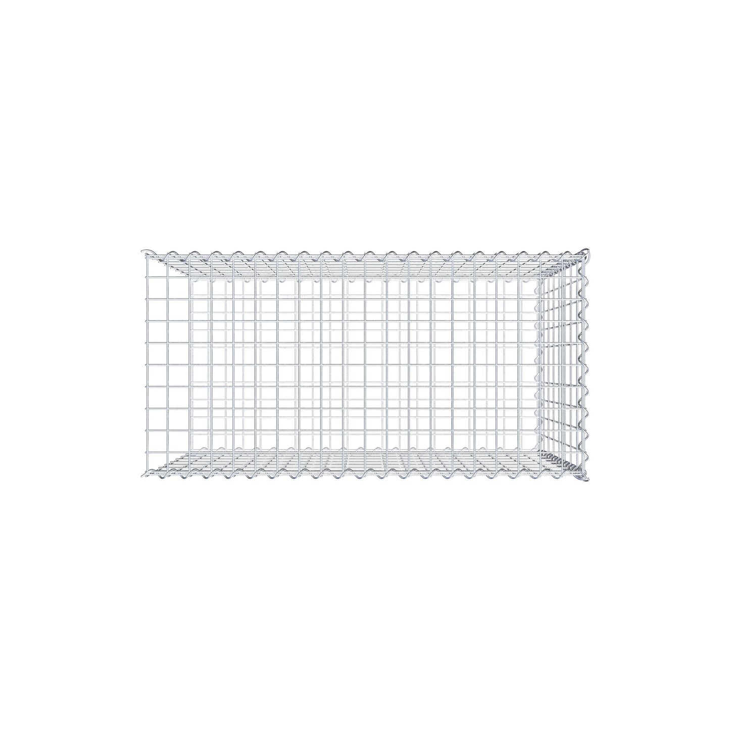 Opbouw schanskorf type 2 100 cm x 80 cm x 50 cm (L x H x D), maaswijdte 5 cm x 10 cm, spiraalvormig