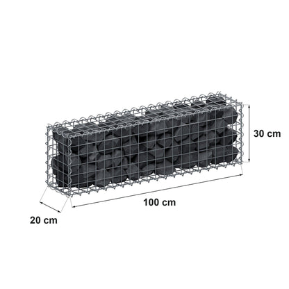 Gabião 100 cm x 30 cm x 20 cm (C x A x P), malhagem 5 cm x 5 cm, espiral