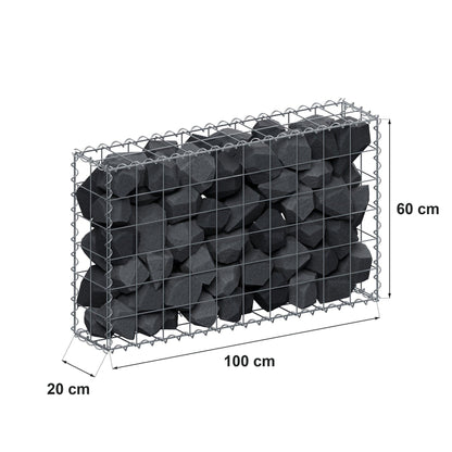 Gabion 100 cm x 60 cm x 20 cm (L x H x D), maskestørrelse 10 cm x 10 cm, spiral