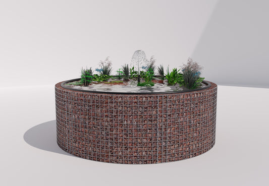 Schanskorf verhoogde vijver, rond, buitendiameter 232 cm, hoogte 80 cm, maaswijdte 5 x 5 cm, wanddikte 15 cm