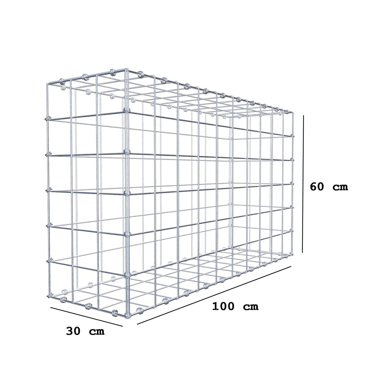Schanskorf 100 cm x 60 cm x 30 cm (L x H x D), maaswijdte 10 x 10 cm, spiraalring