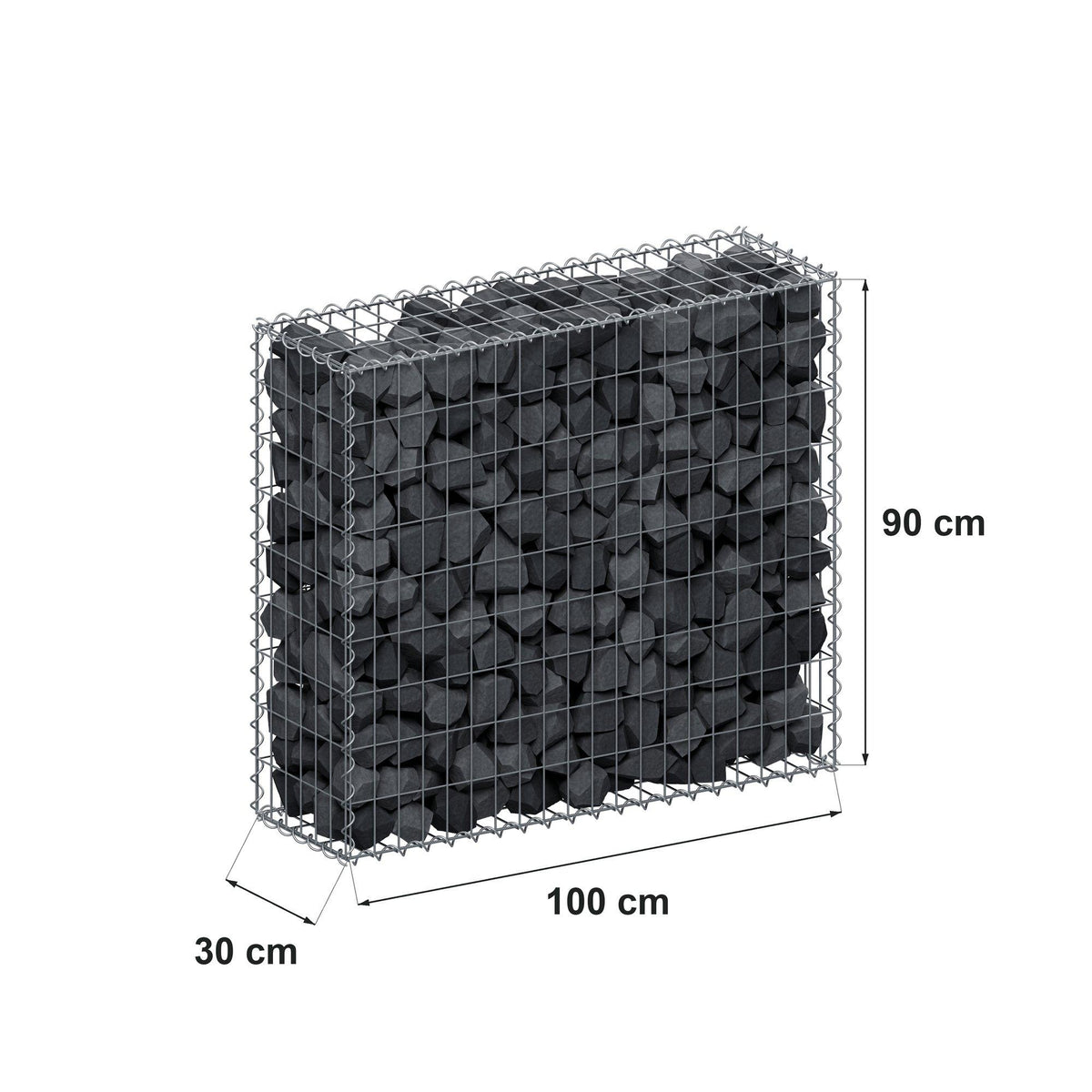 Gabion 100 cm x 90 cm x 30 cm (L x H x D), maskstorlek 5 cm x 10 cm, spiral