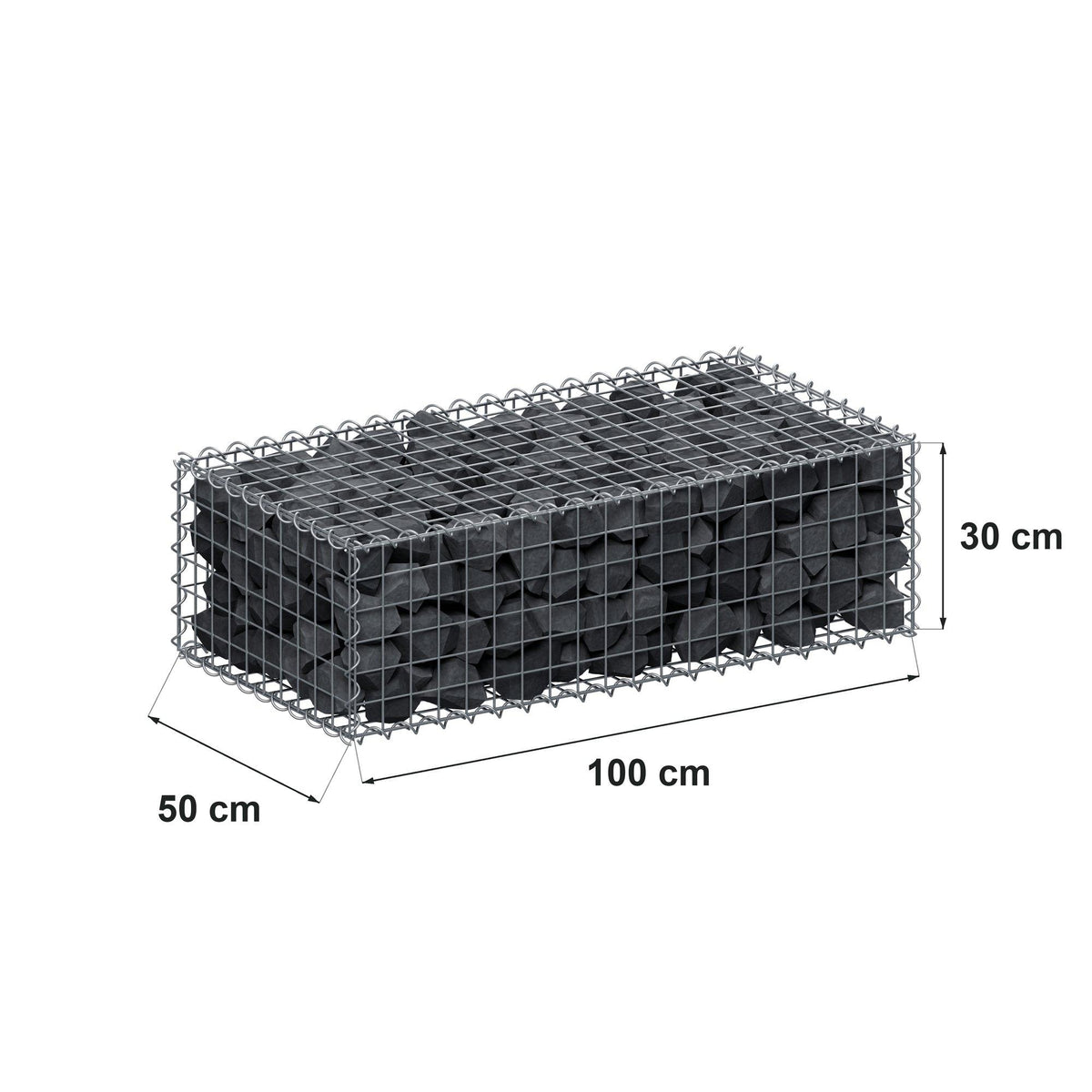 Gabion 100 cm x 30 cm x 50 cm (L x H x D), mesh size 5 cm x 5 cm, spiral
