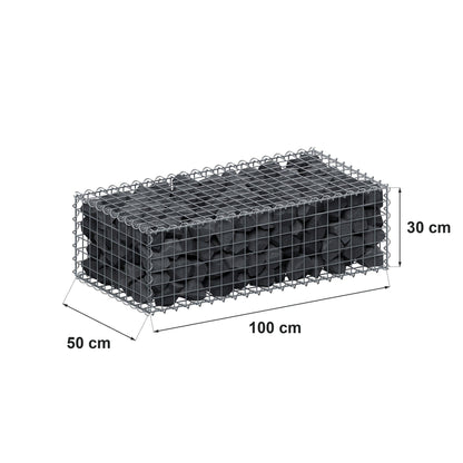 Gabion 100 cm x 30 cm x 50 cm (L x H x D), mesh size 5 cm x 5 cm, spiral